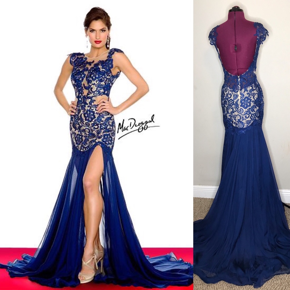 Elegant Blue MacDuggal Evening Gown